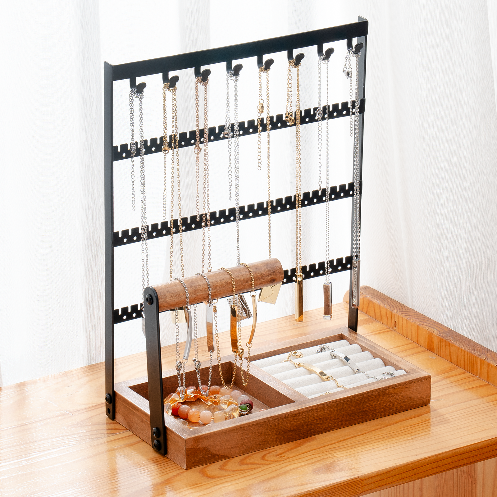 Black 5-Tier Jewelry Display with Ring Tray