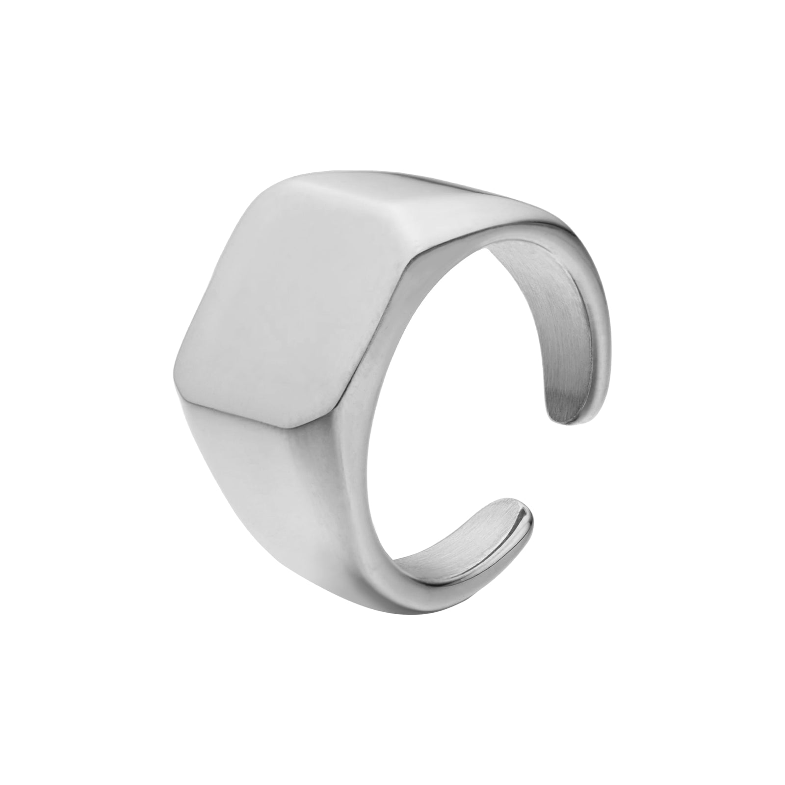 Silver Stainless Steel Square Signet Rings (3pcs)