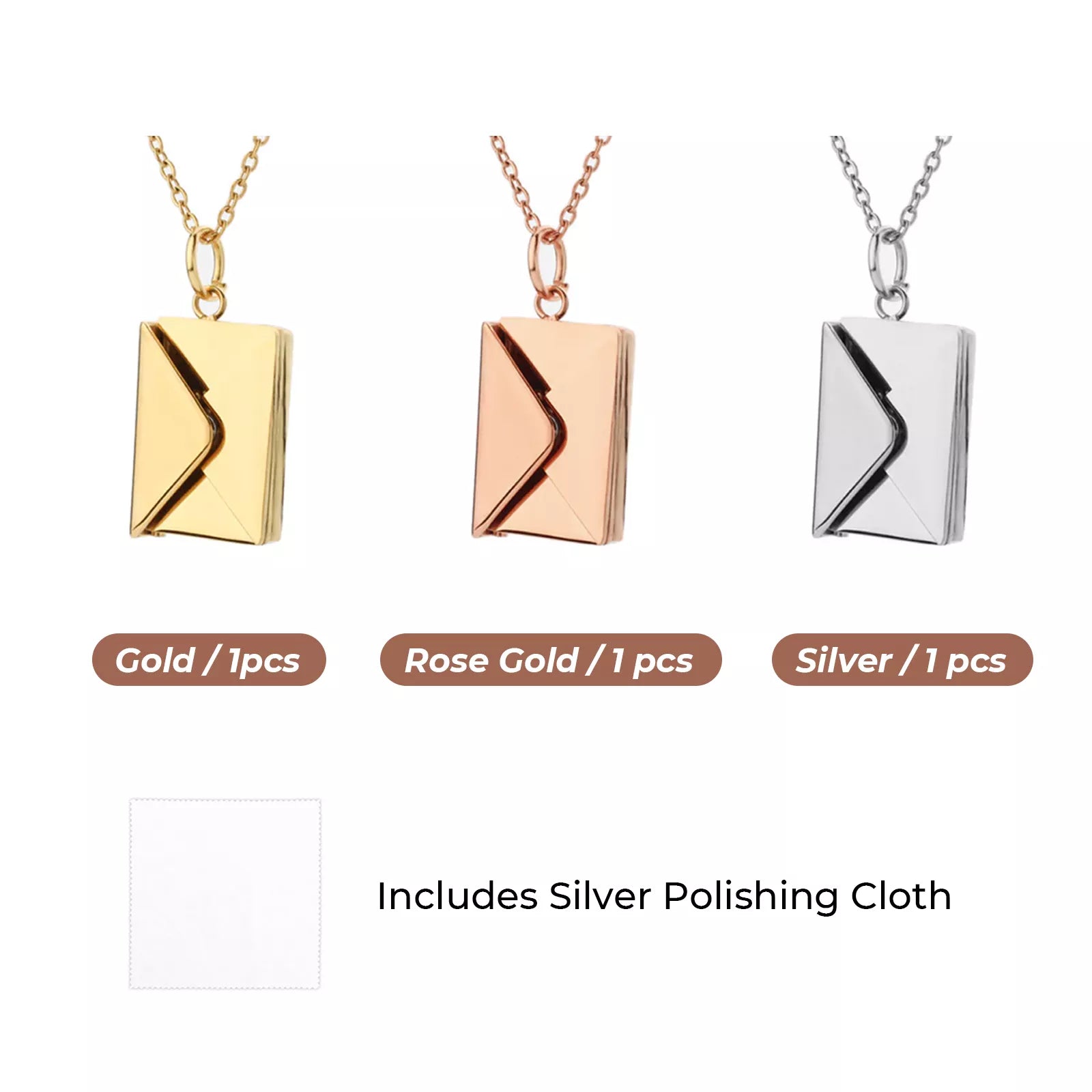 Stainless Steel Mixed Colors Envelope Necklace (3pcs)