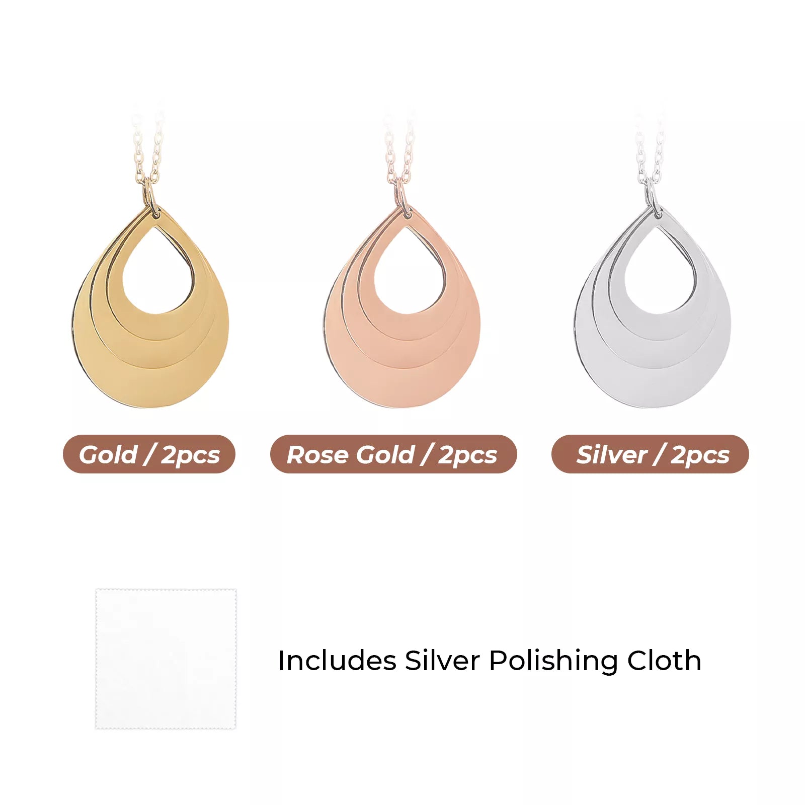 Stainless Steel Water Drop Necklace (6pcs)