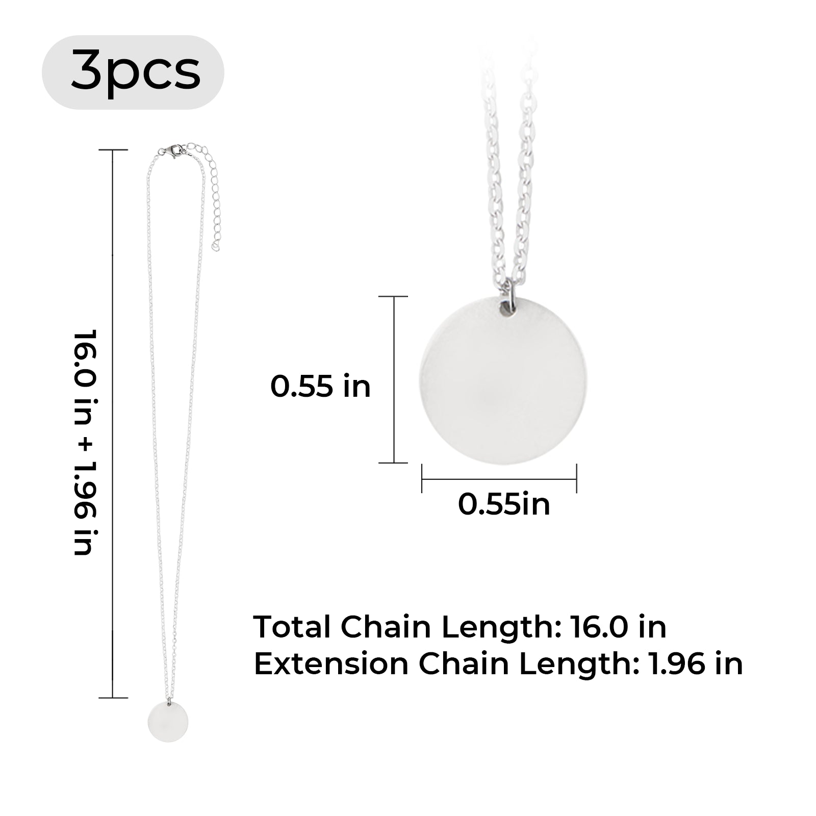 925 Silver Round Necklace (3pcs)