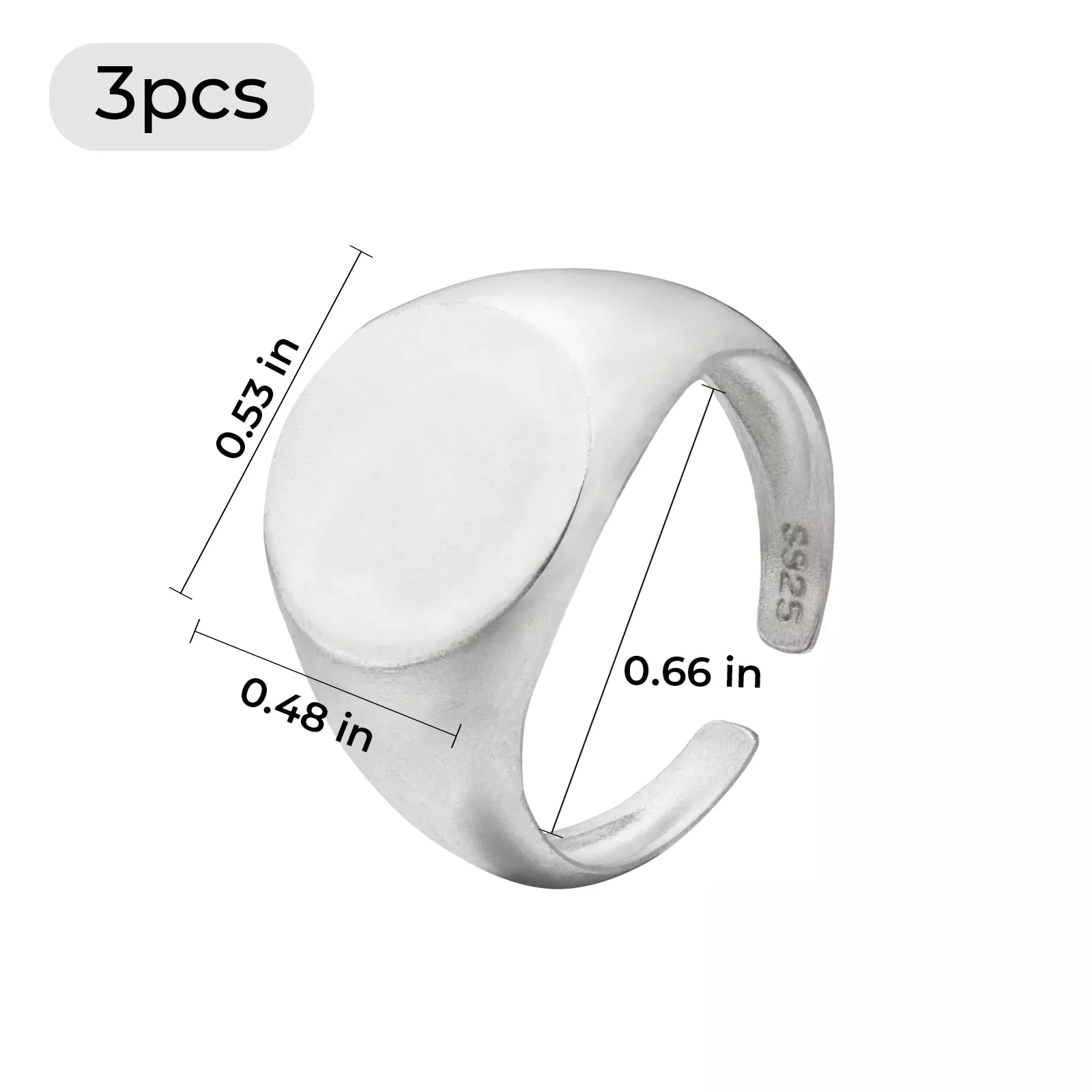 Silver Oval Signet Rings (3pcs)