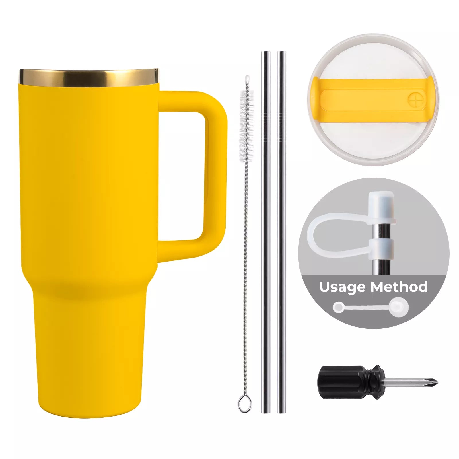 Yellow to Gold Stainless Steel Tumbler with Removable Handle (40oz)