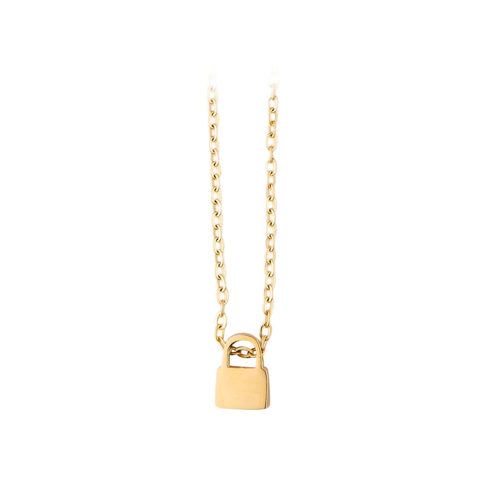 Gold Stainless Steel Lock Necklace (6pcs)