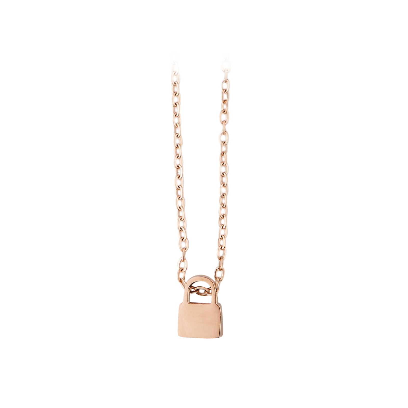 Rose Gold Stainless Steel Lock Necklace (6pcs)