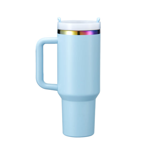 Pastel Blue to Iridescent Stainless Steel Tumbler with Removable Handle (40oz)