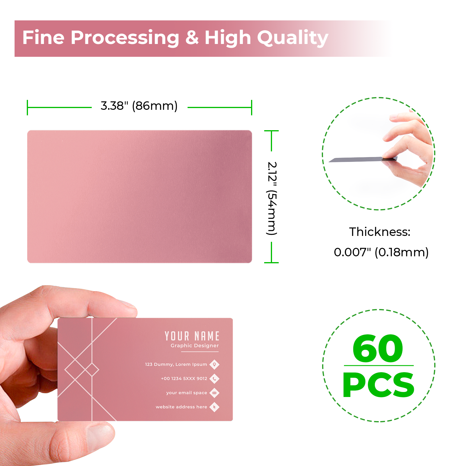 Rose Gold Aluminum Business Cards (60pcs)