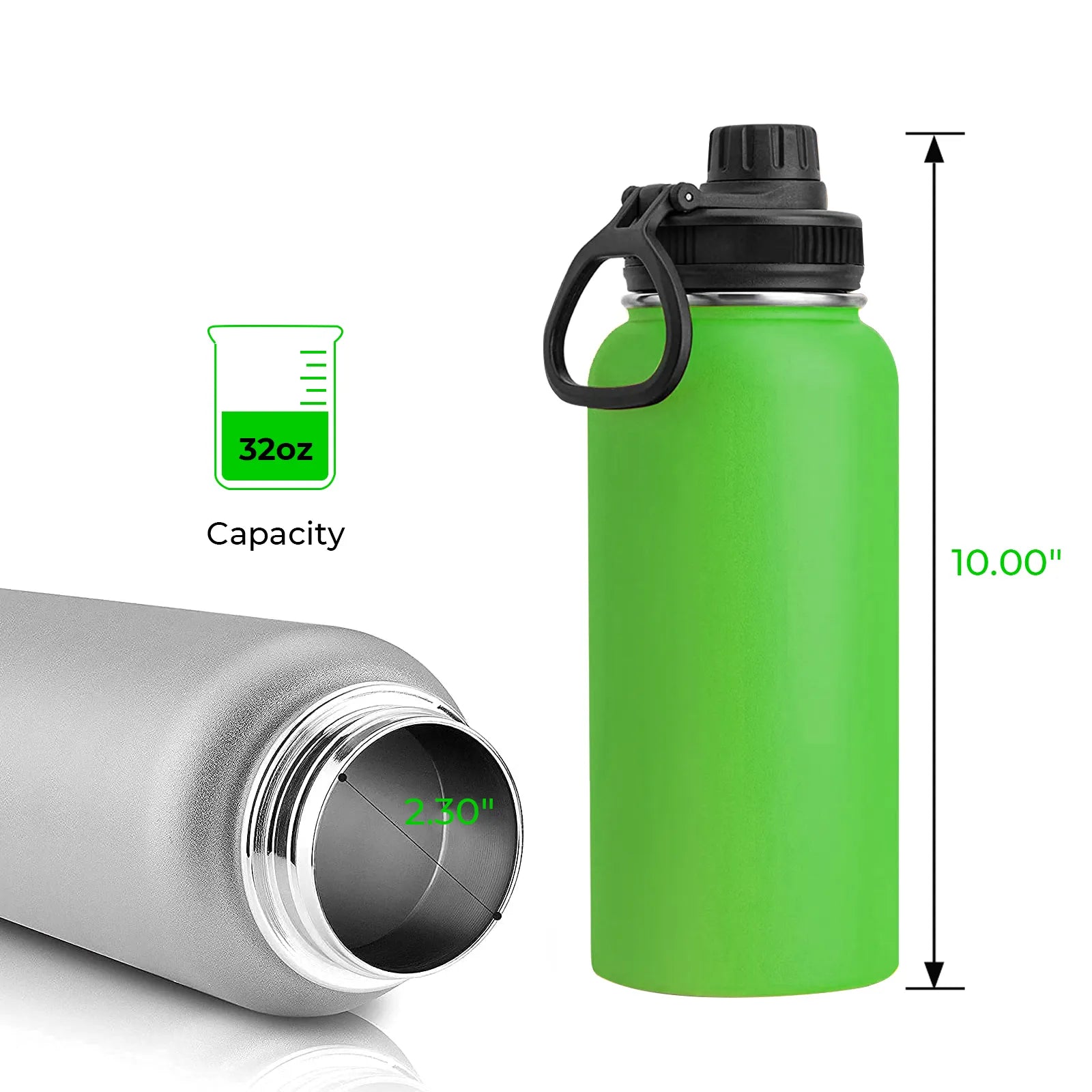 32oz Apple Green Stainless Steel Insulated Water Bottle with Chug Cap