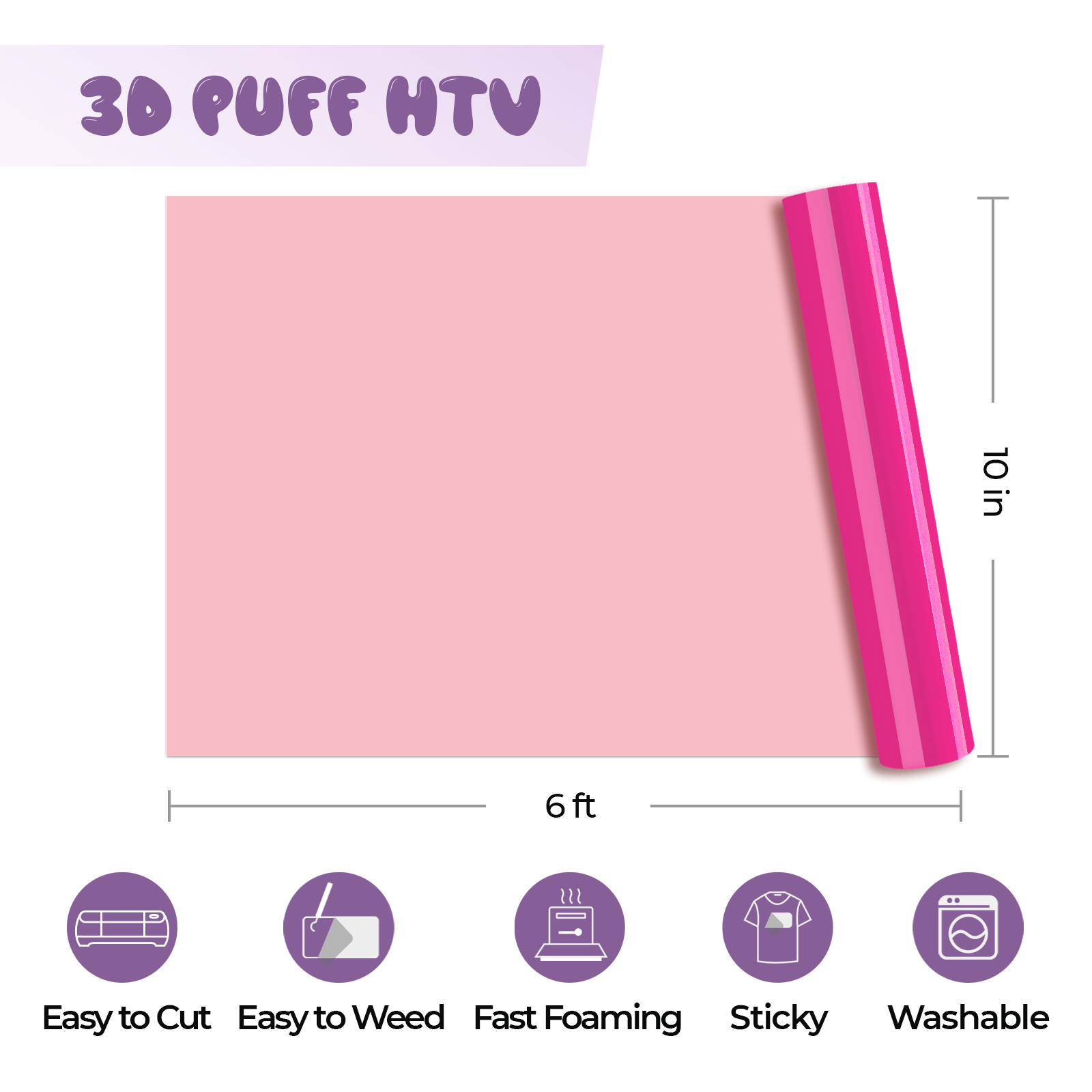 Pink Puff Vinyl Heat Transfer: NICEVINYL 3D Puff HTV Heat Transfer Vinyl  Roll 10x5ft Light-Pink Puffy Iron on Vinyl for Cricut