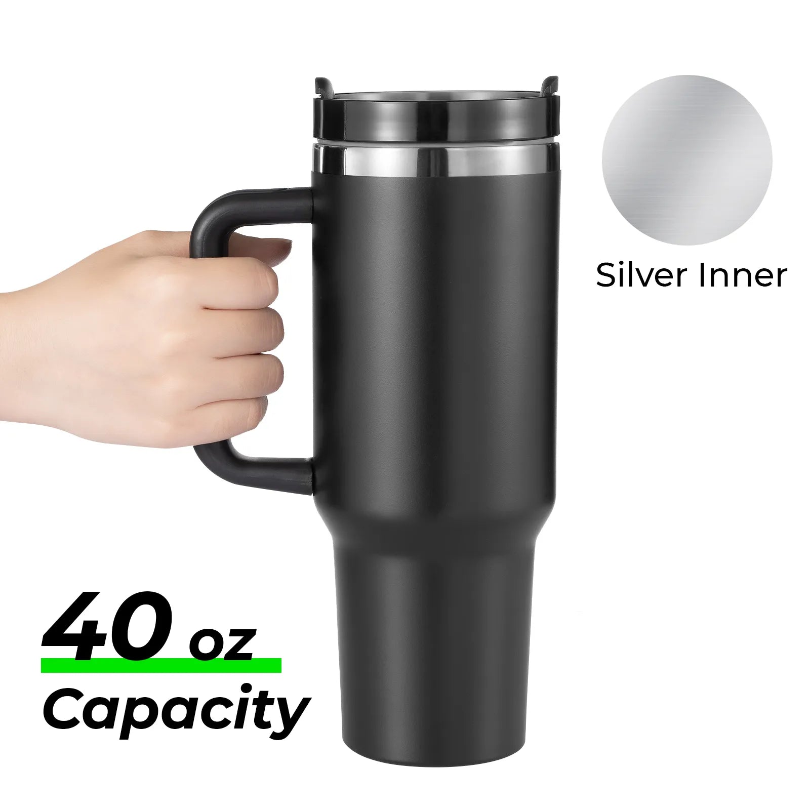 Black to Silver Stainless Steel Tumbler with Removable Handle (40oz)