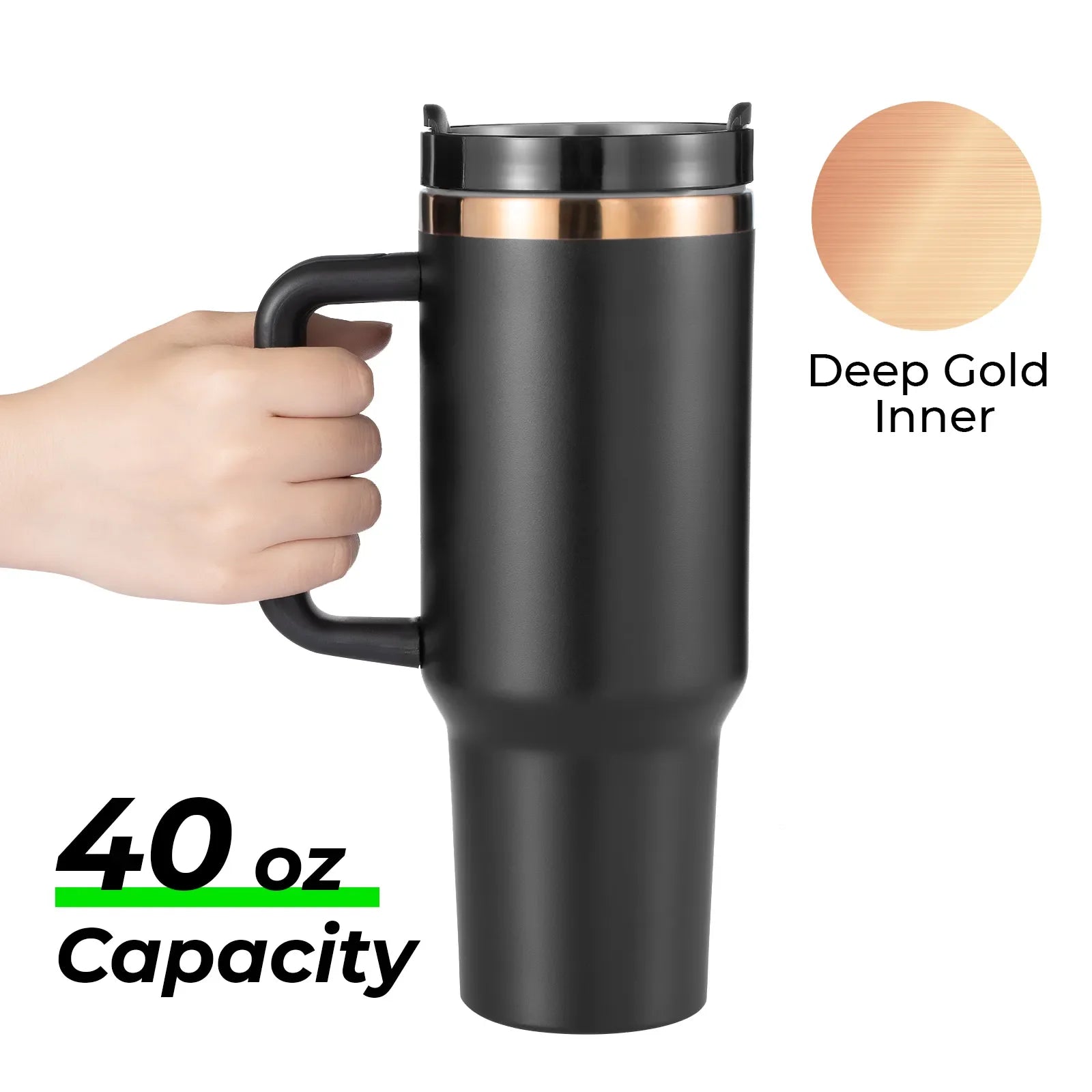 Black to Gold Stainless Steel Tumbler with Removable Handle (40oz)