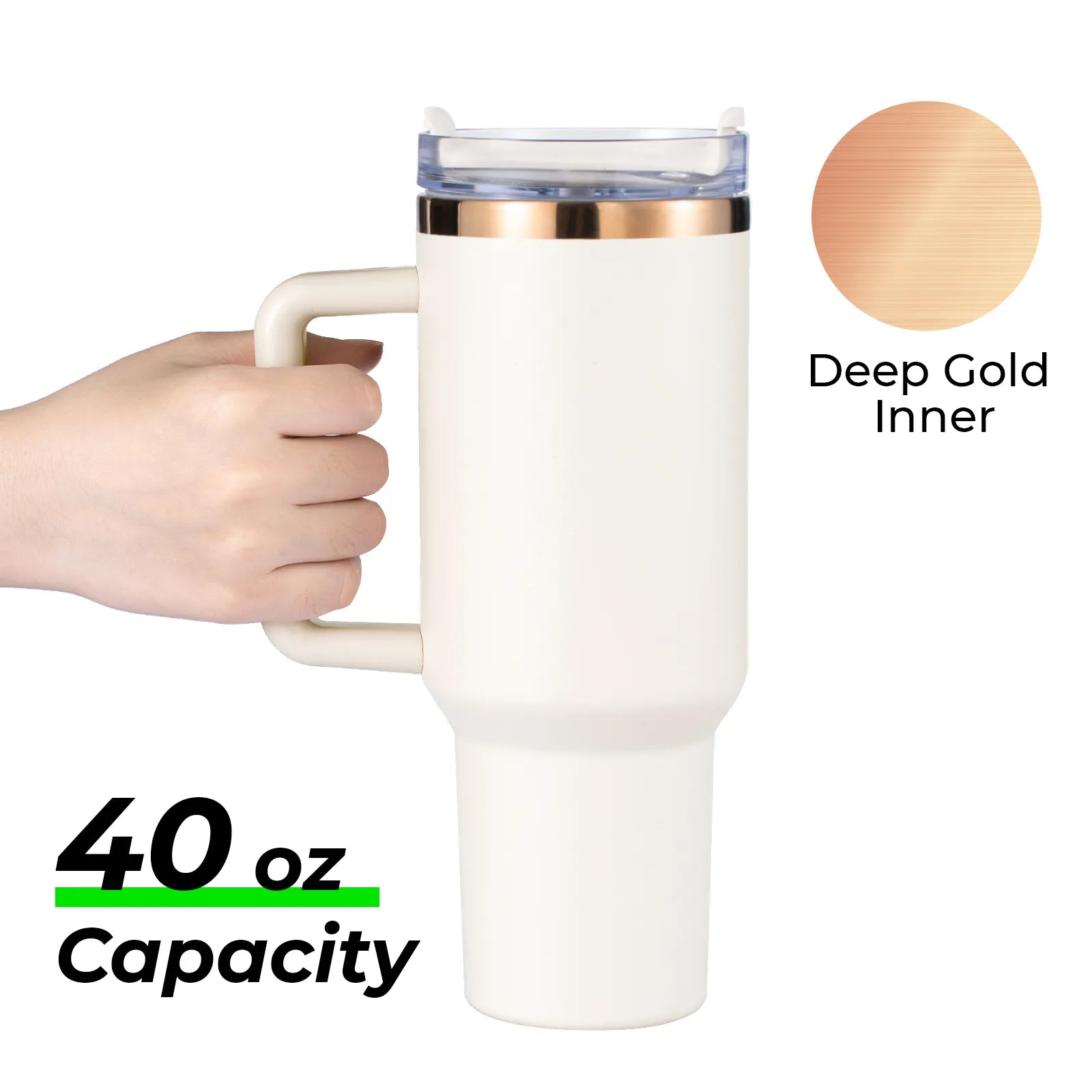 White to Gold Stainless Steel Tumbler with Removable Handle (40oz)