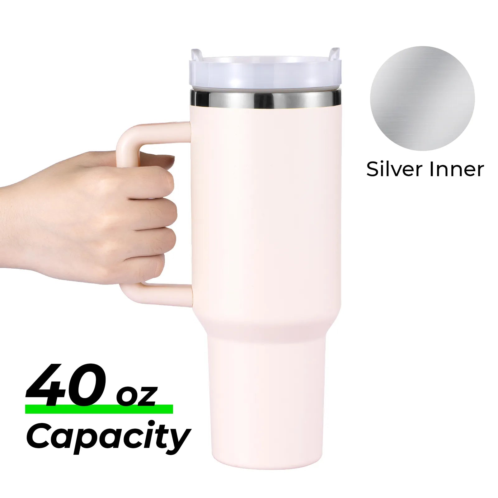 Pink to Silver Stainless Steel Tumbler with Removable Handle (40oz)