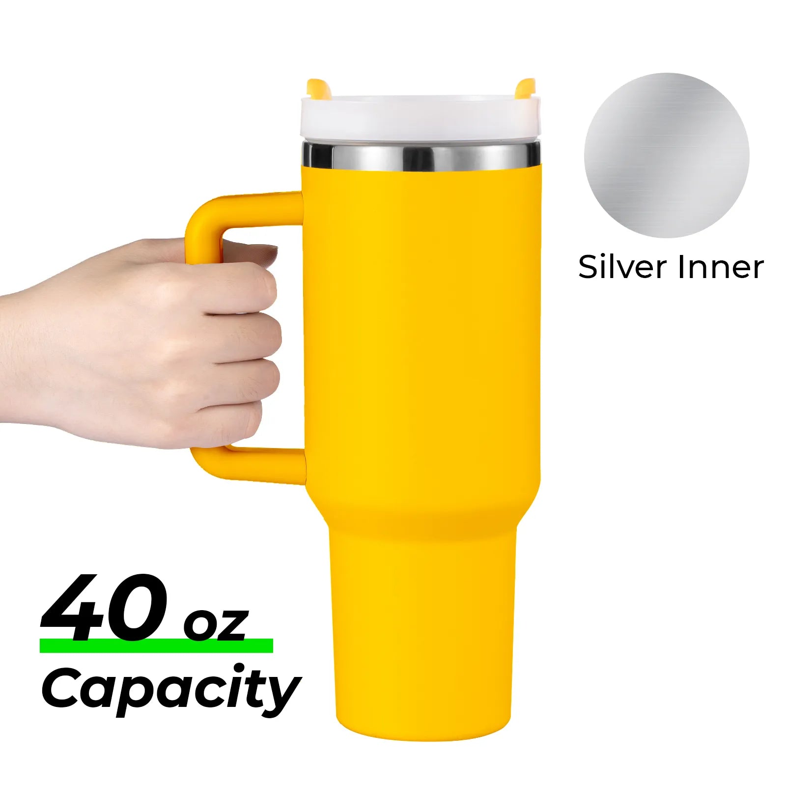 Yellow to Silver Stainless Steel Tumbler with Removable Handle (40oz)