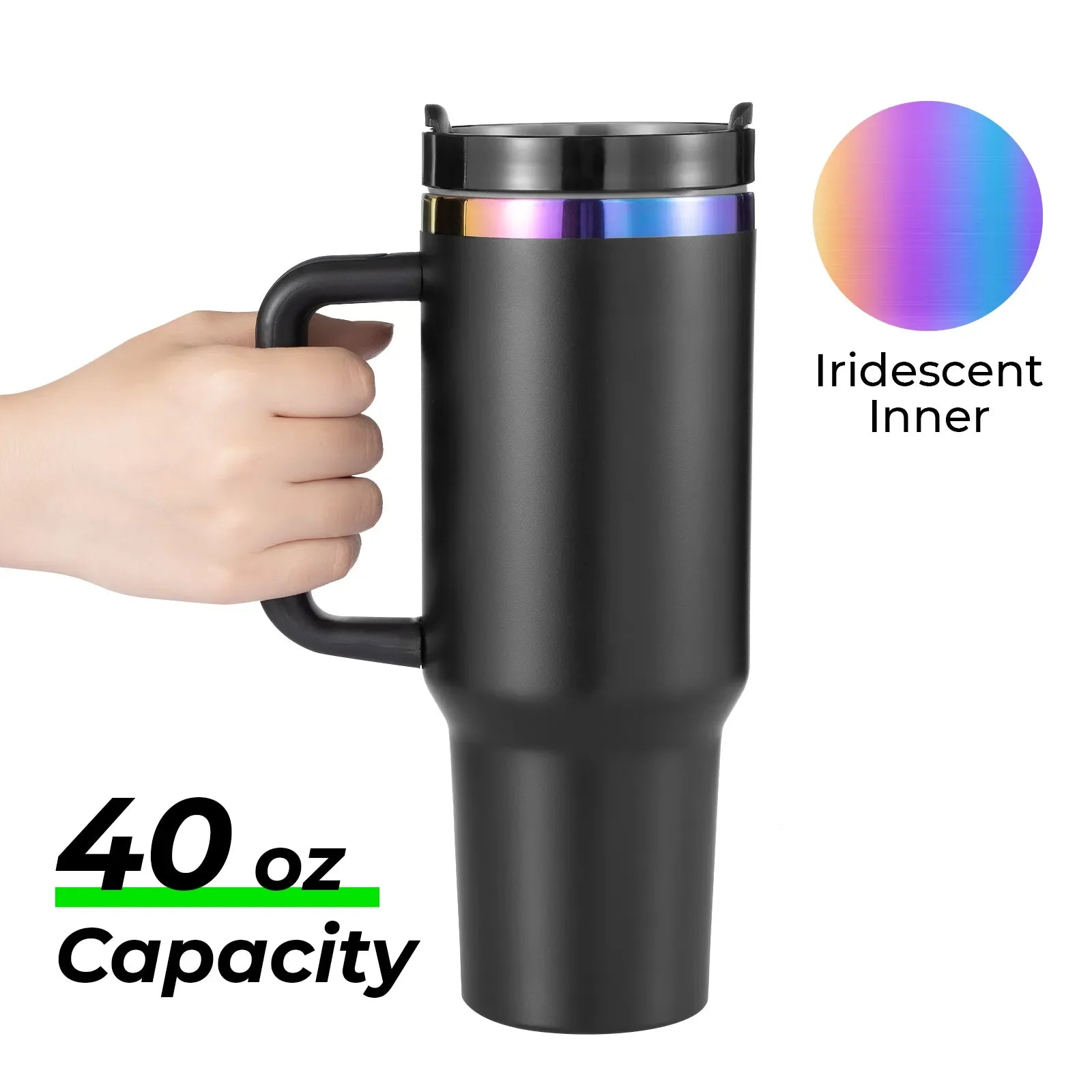 Black To Iridescent Stainless Steel Tumbler with Removable Handle (40oz)
