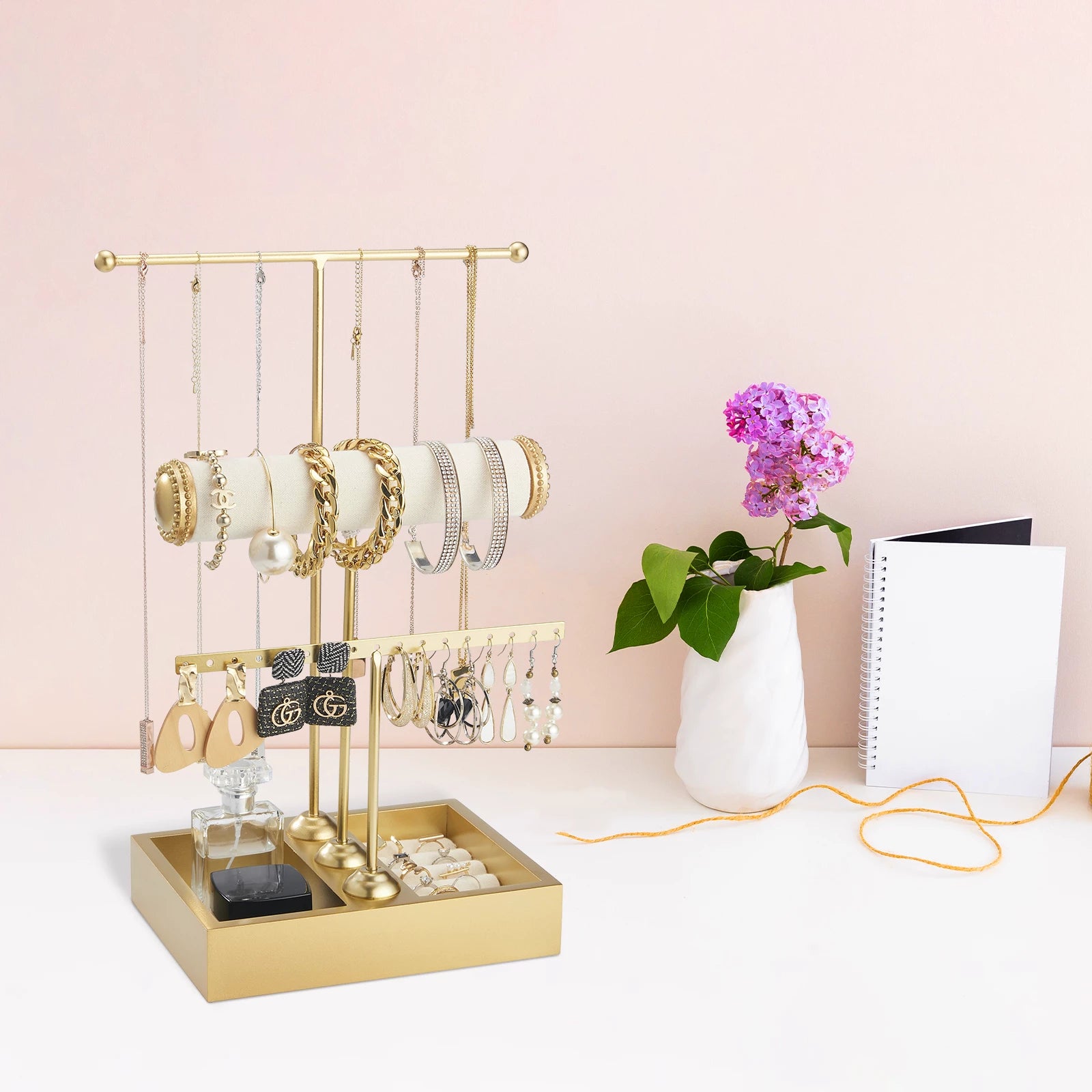 Gold 3-Tier Jewelry Display with Bracelet Holder