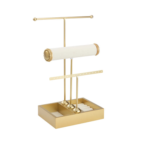 Gold 3-Tier Jewelry Display with Bracelet Holder