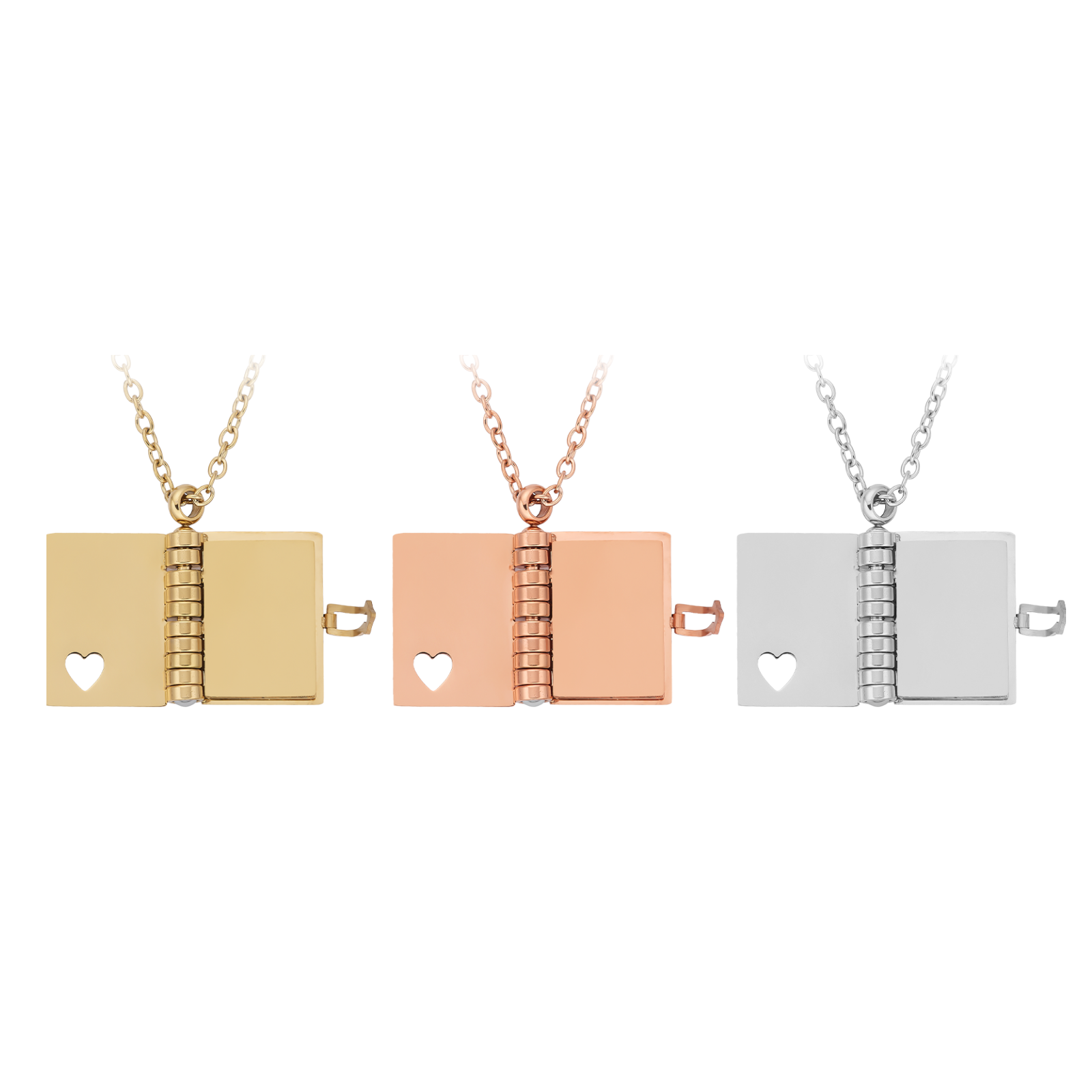 Stainless Steel Book Locket Necklace (3pcs)