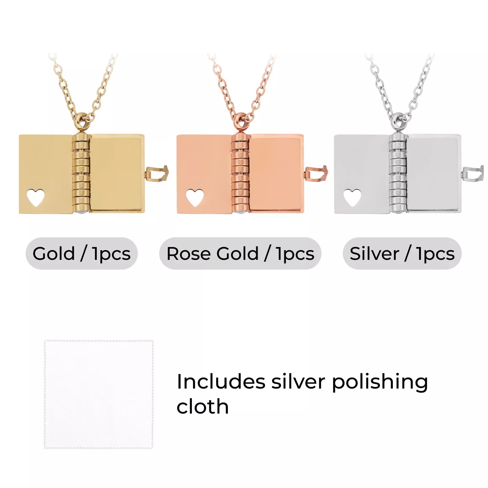 Stainless Steel Book Locket Necklace (3pcs)