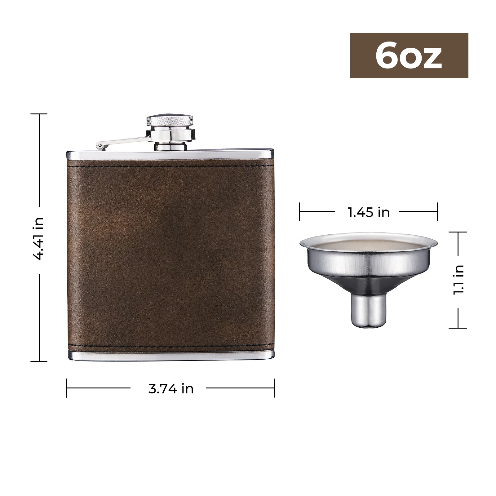 Brown to Gold Laserable PU Stainless Steel Hip Flask (6oz)