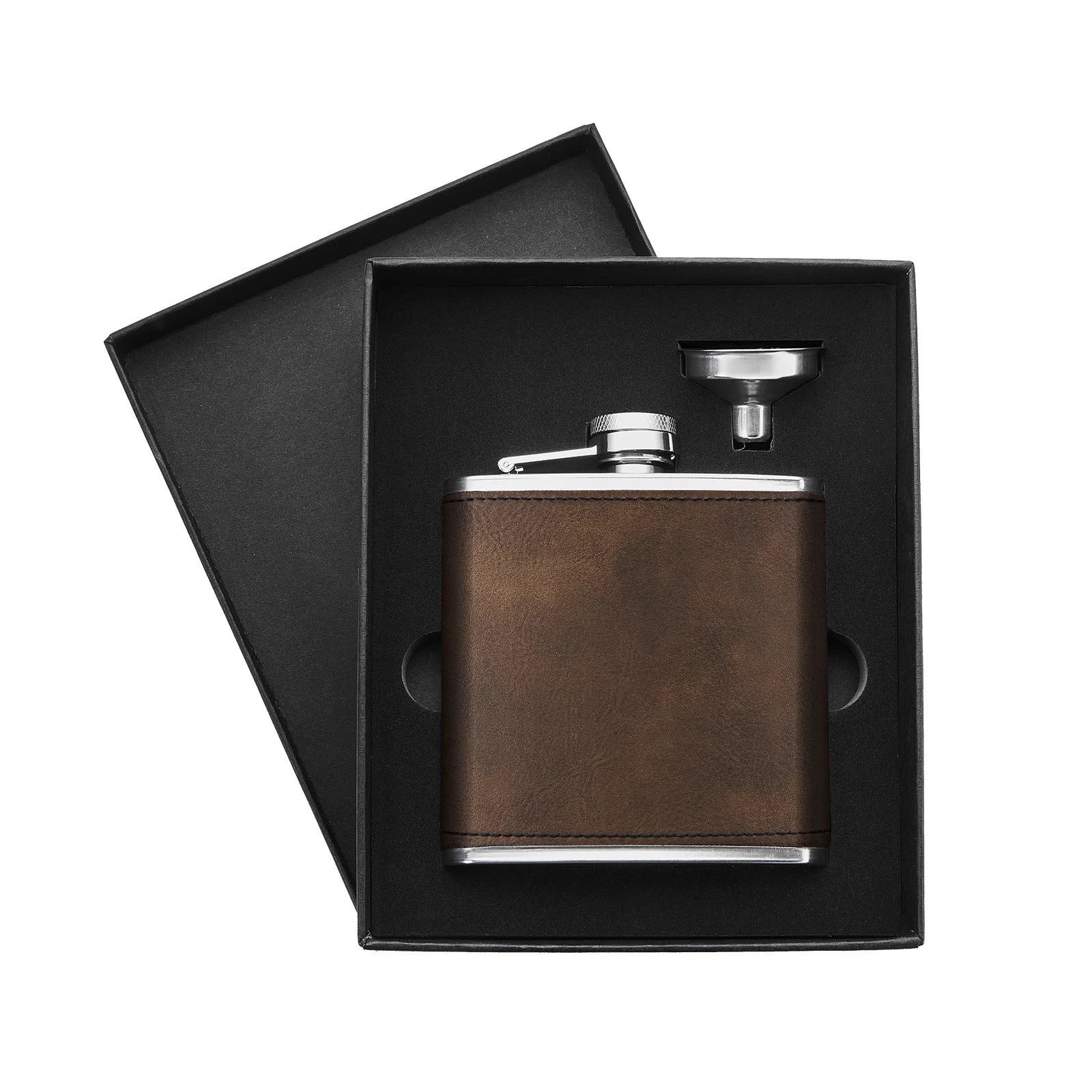 Brown to Gold Laserable PU Stainless Steel Hip Flask (6oz)