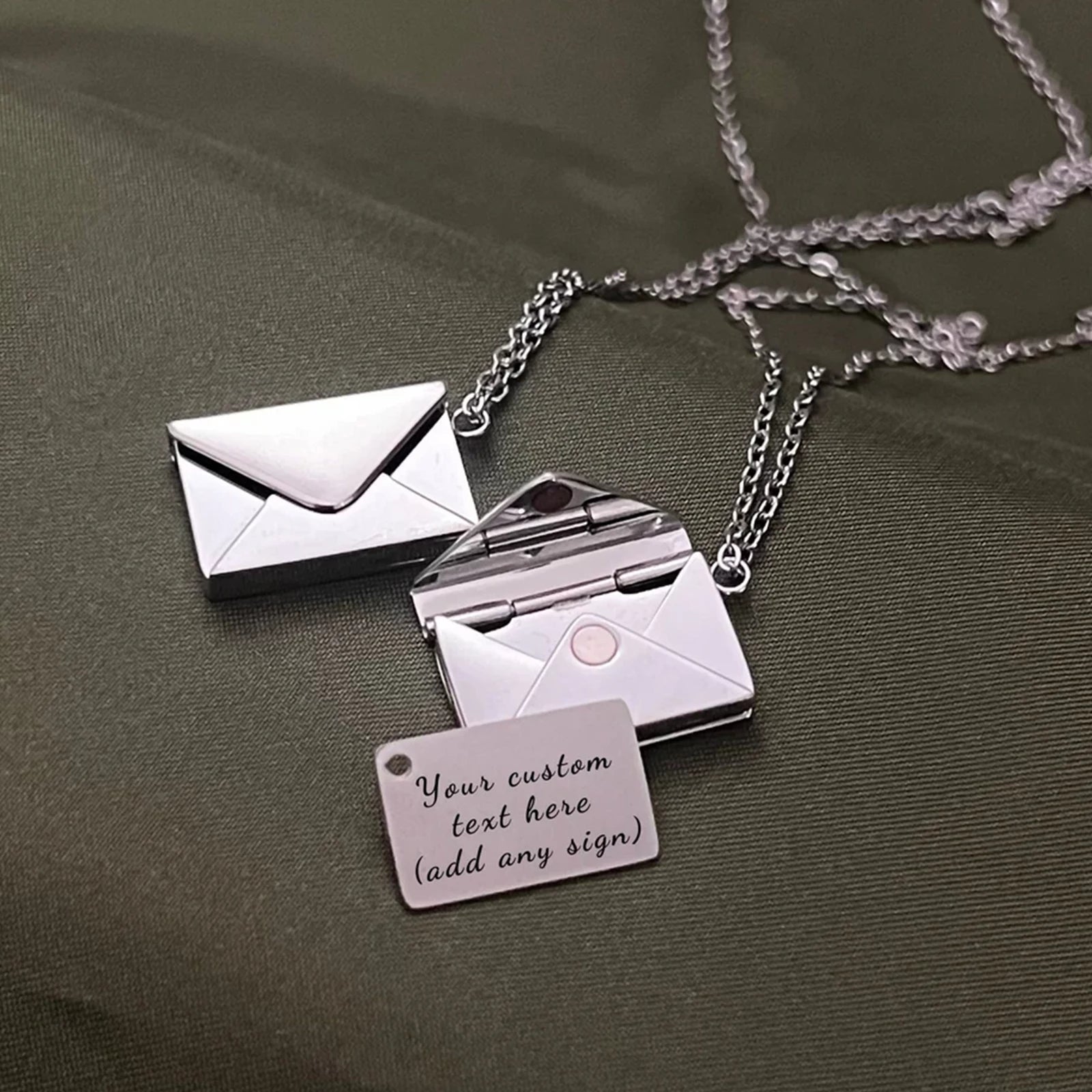 Silver Stainless Steel Envelope Necklace (3pcs)