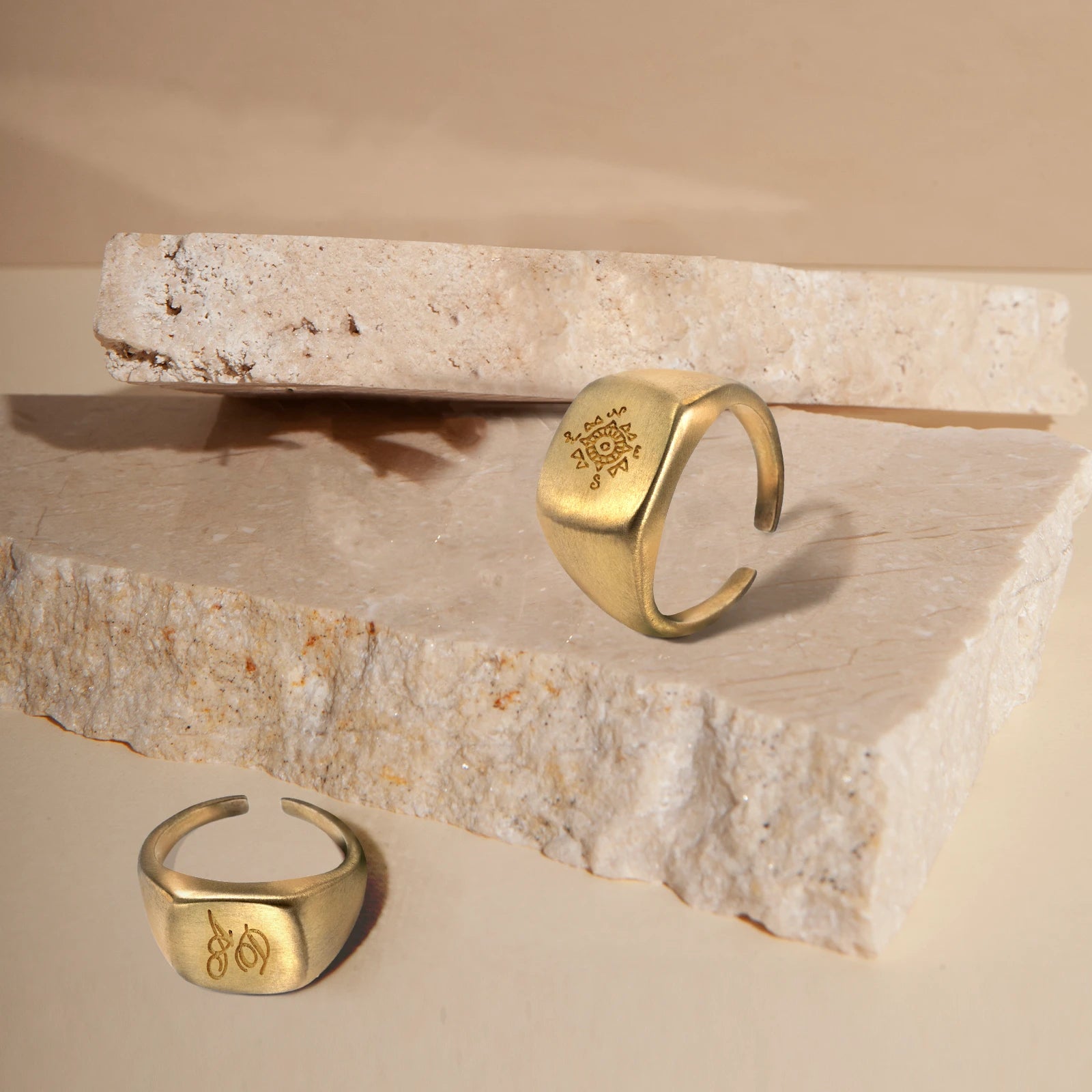 Brass Square Signet Rings (3pcs)