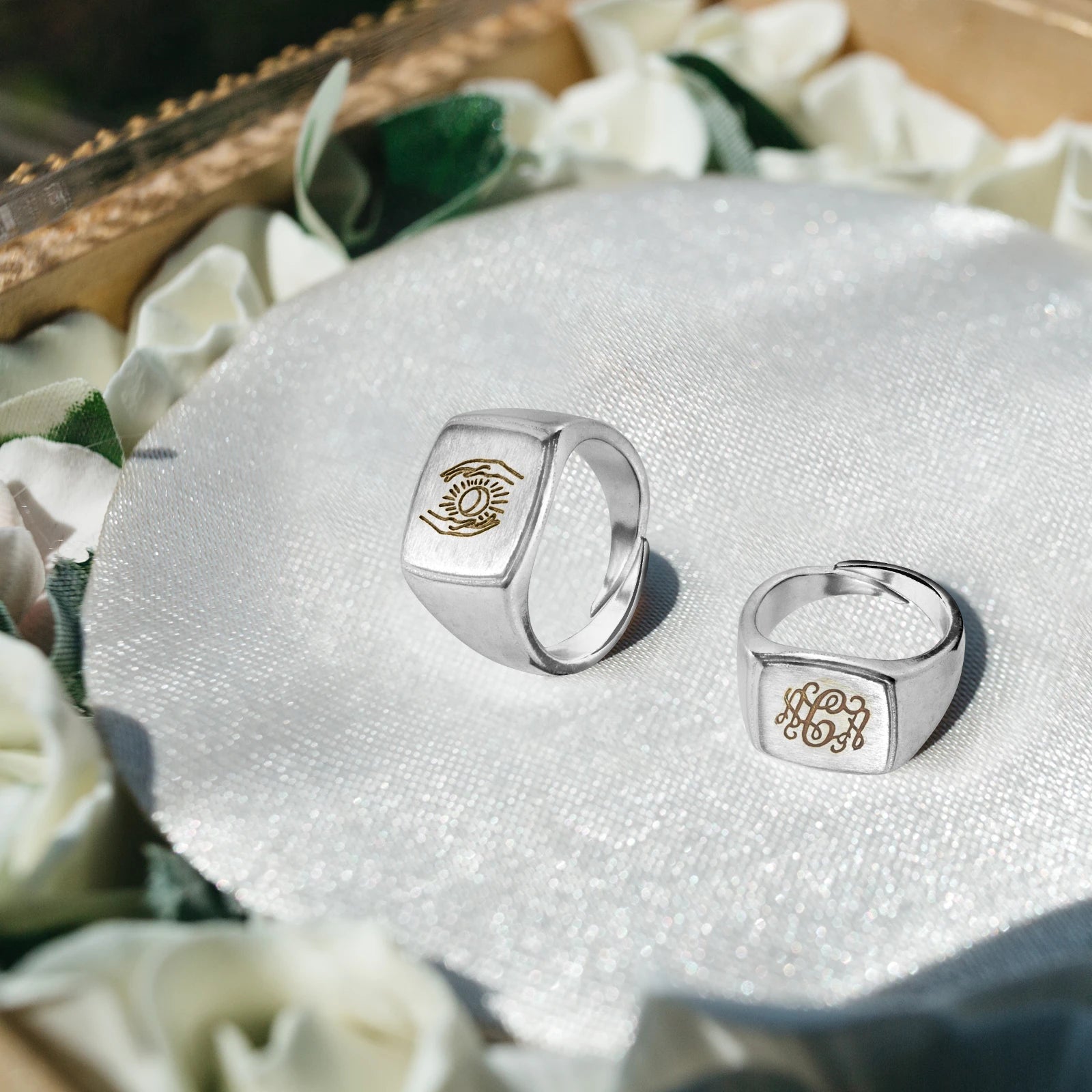 Silver-Plated Brass Square Signet Rings (3pcs)