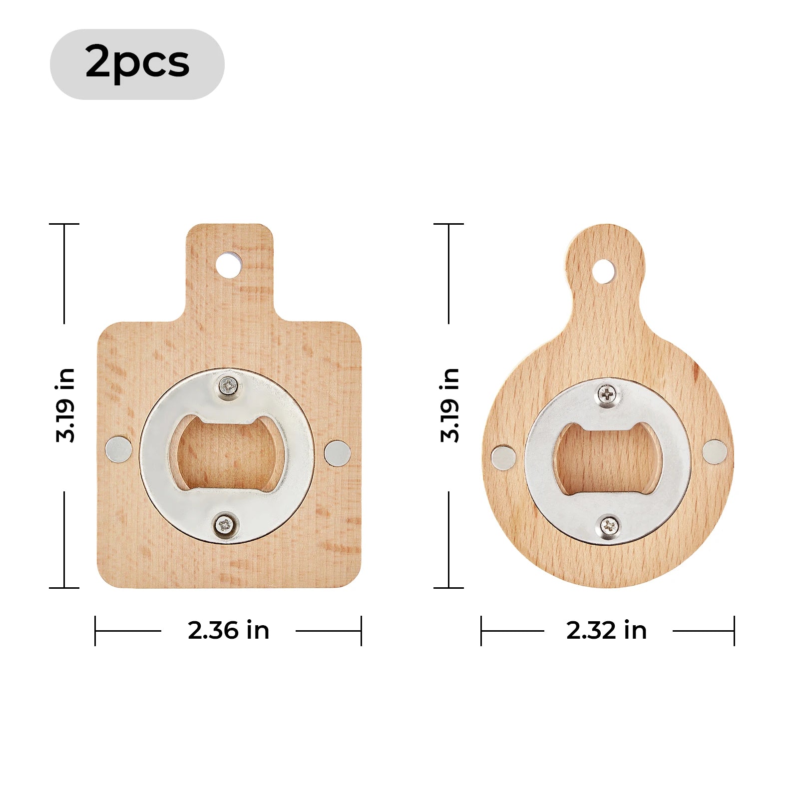 Wooden Round and Square Magnet Bottle Opener (2pcs)