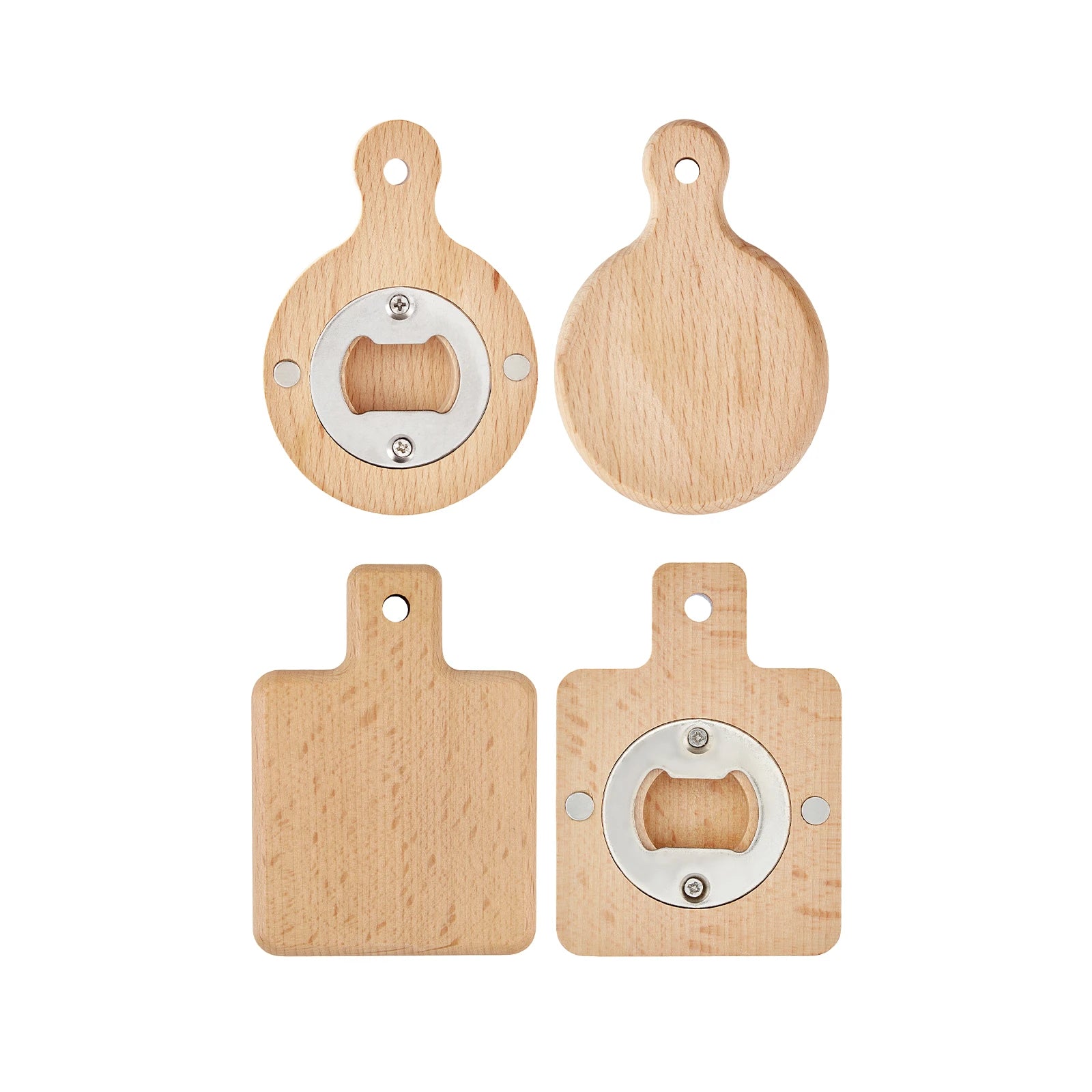 Wooden Round and Square Magnet Bottle Opener (2pcs)