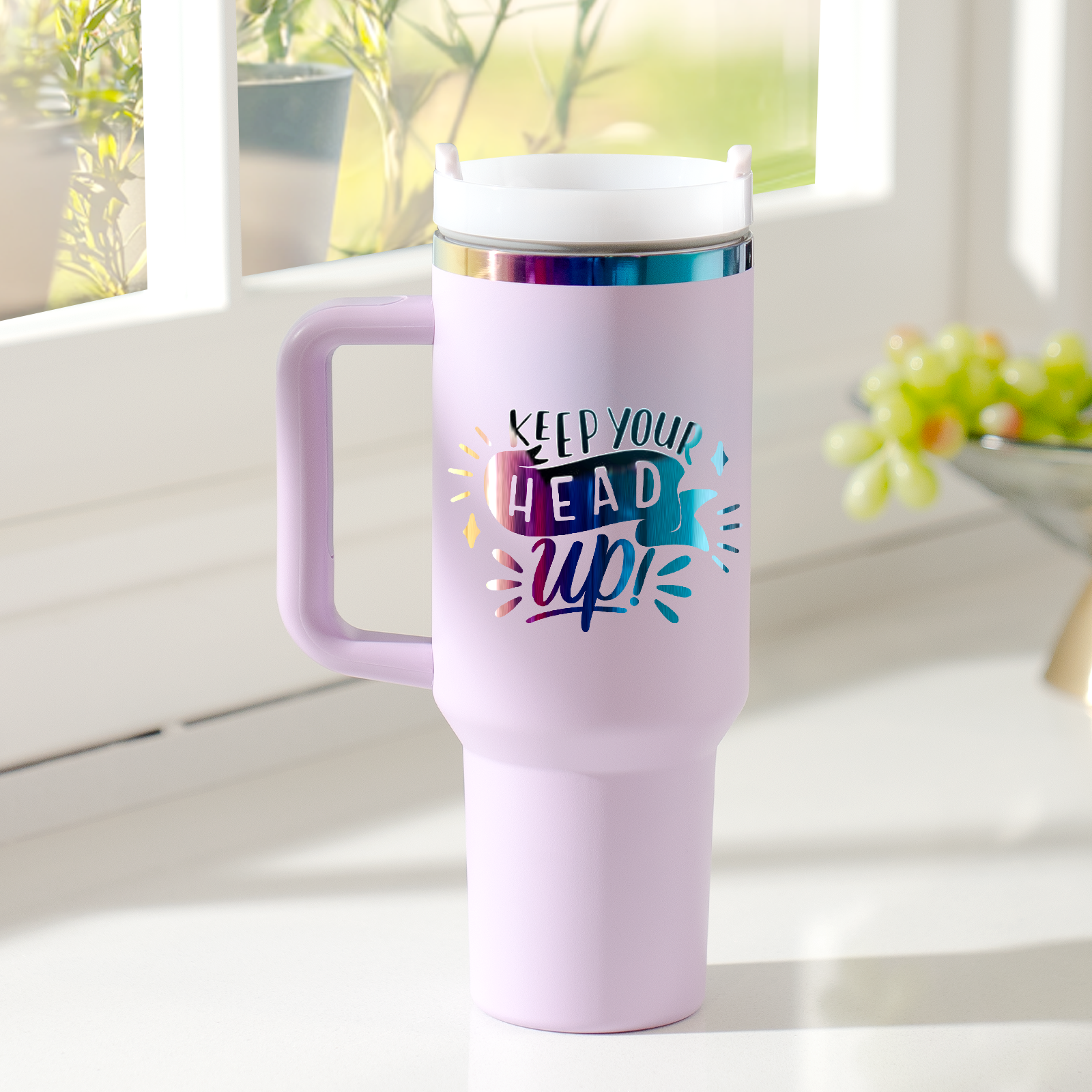 Purple to Iridescent Stainless Steel Tumbler with Removable Handle (40oz)