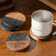 Round Black Marble and Wood Coasters (4pcs)