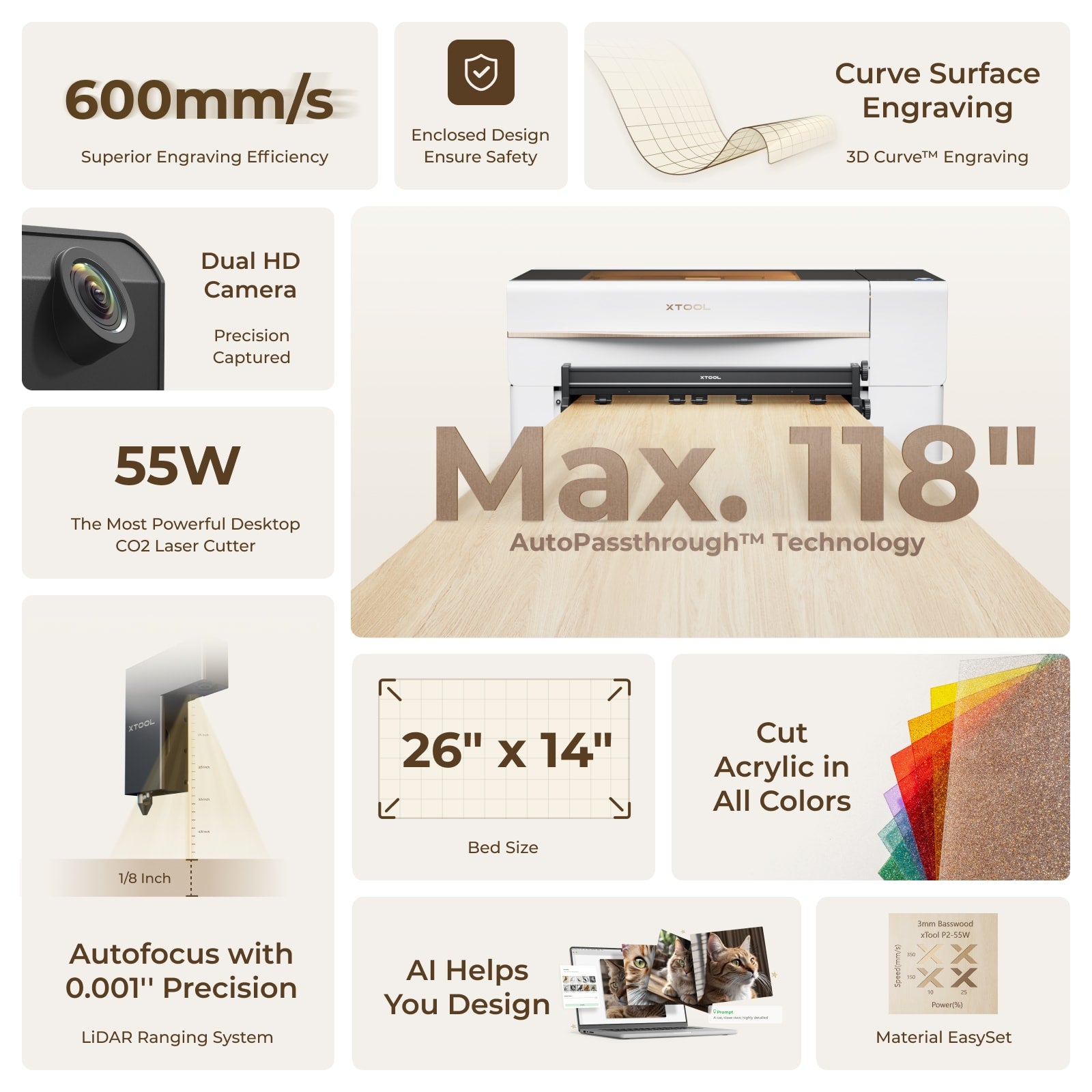 xTool P2S & P2 55W Desktop CO2 Laser Cutter