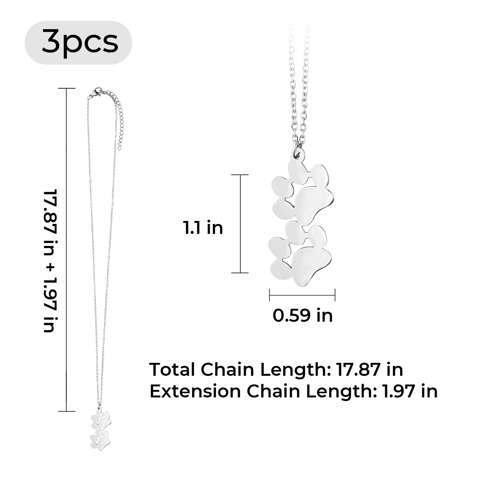 Stainless Steel Dog Paw Necklace (3pcs)