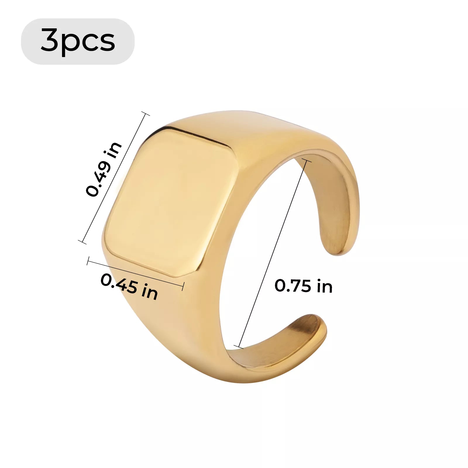 Stainless Steel Square Signet Rings (3pcs)