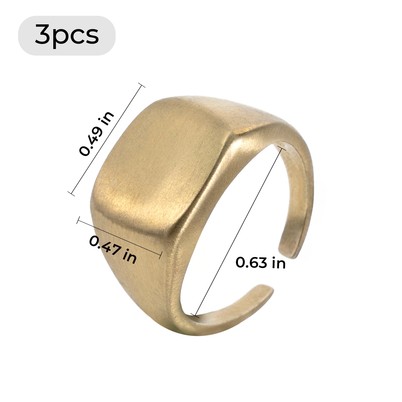 Brass Square Signet Rings (3pcs)