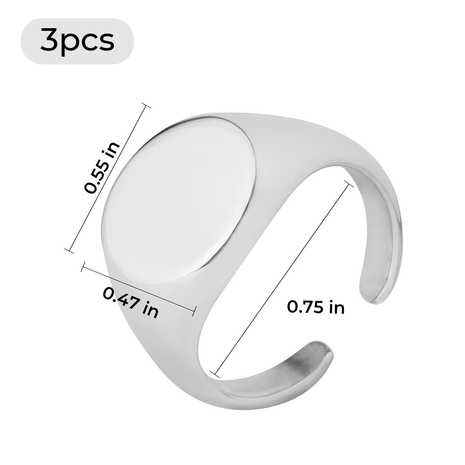 Stainless Steel Oval Signet Rings (3pcs)