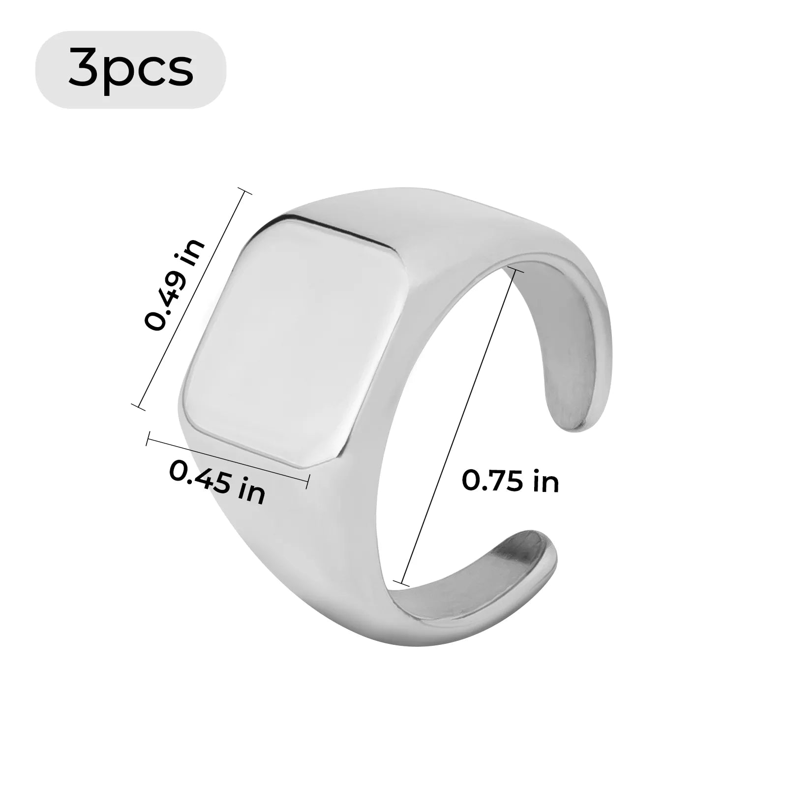 Stainless Steel Square Signet Rings (3pcs)