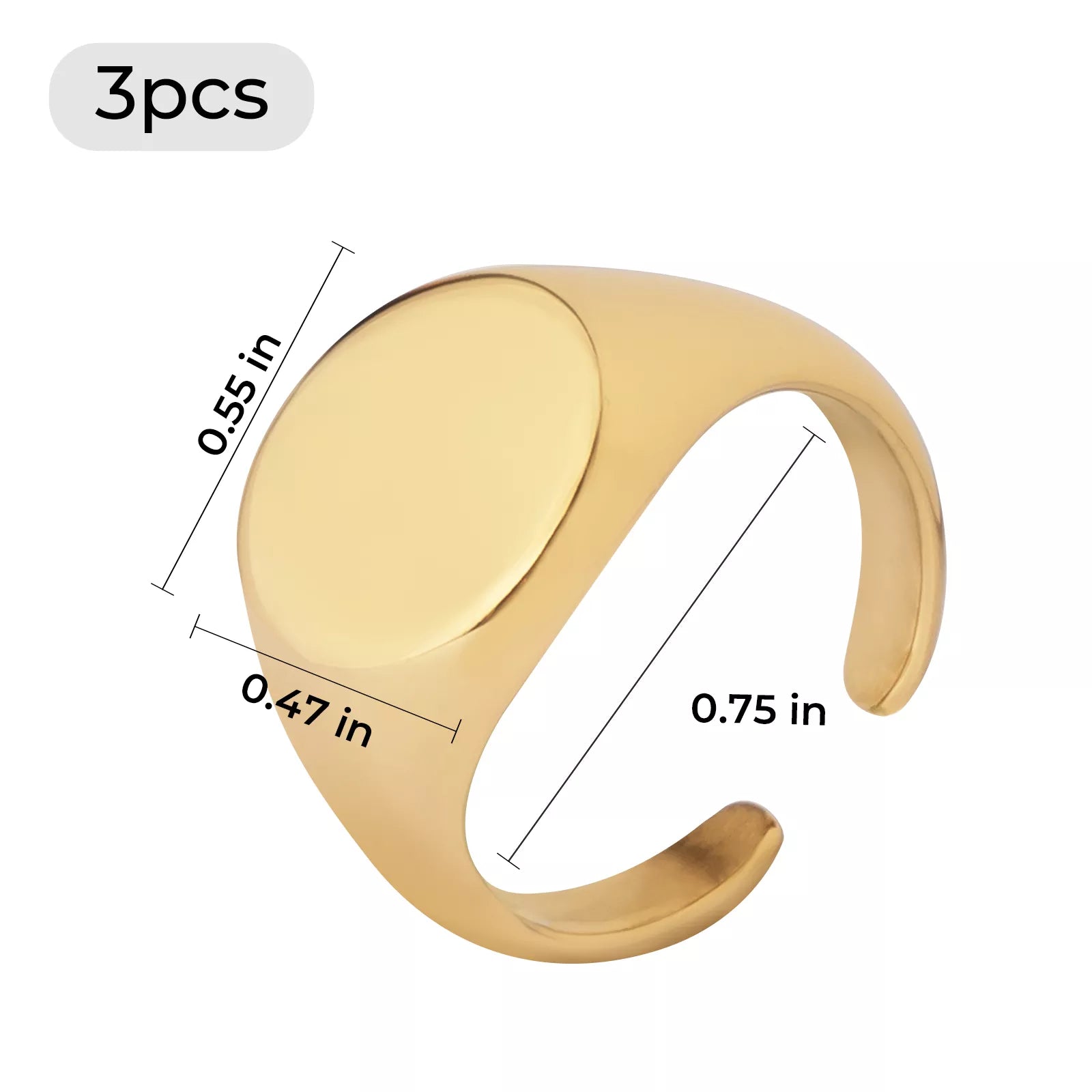 Stainless Steel Oval Signet Rings (3pcs)