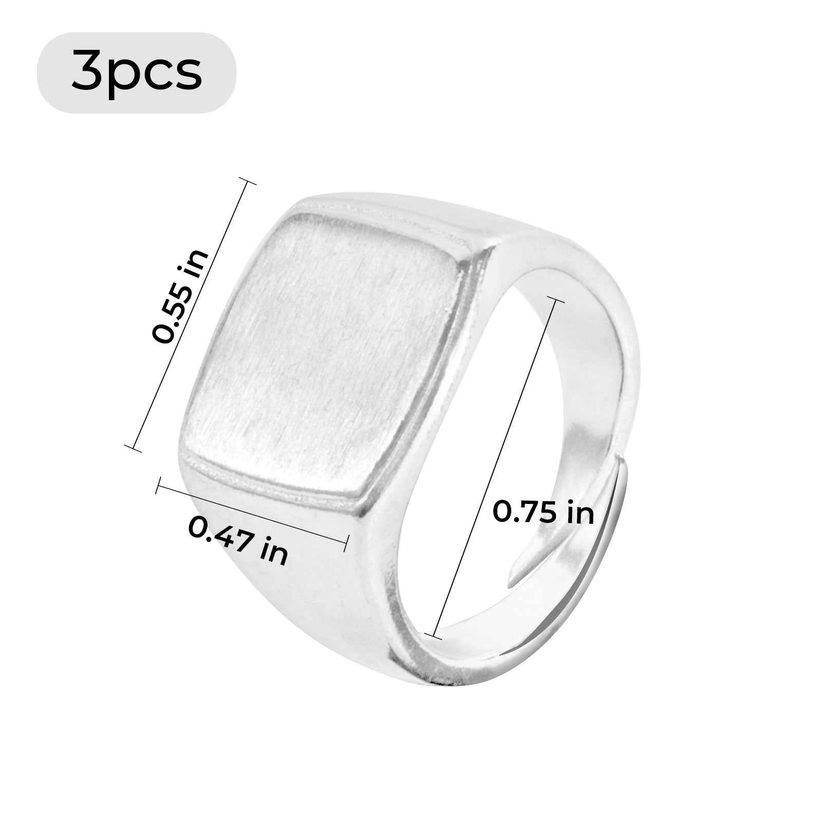 Silver-Plated Brass Square Signet Rings (3pcs)