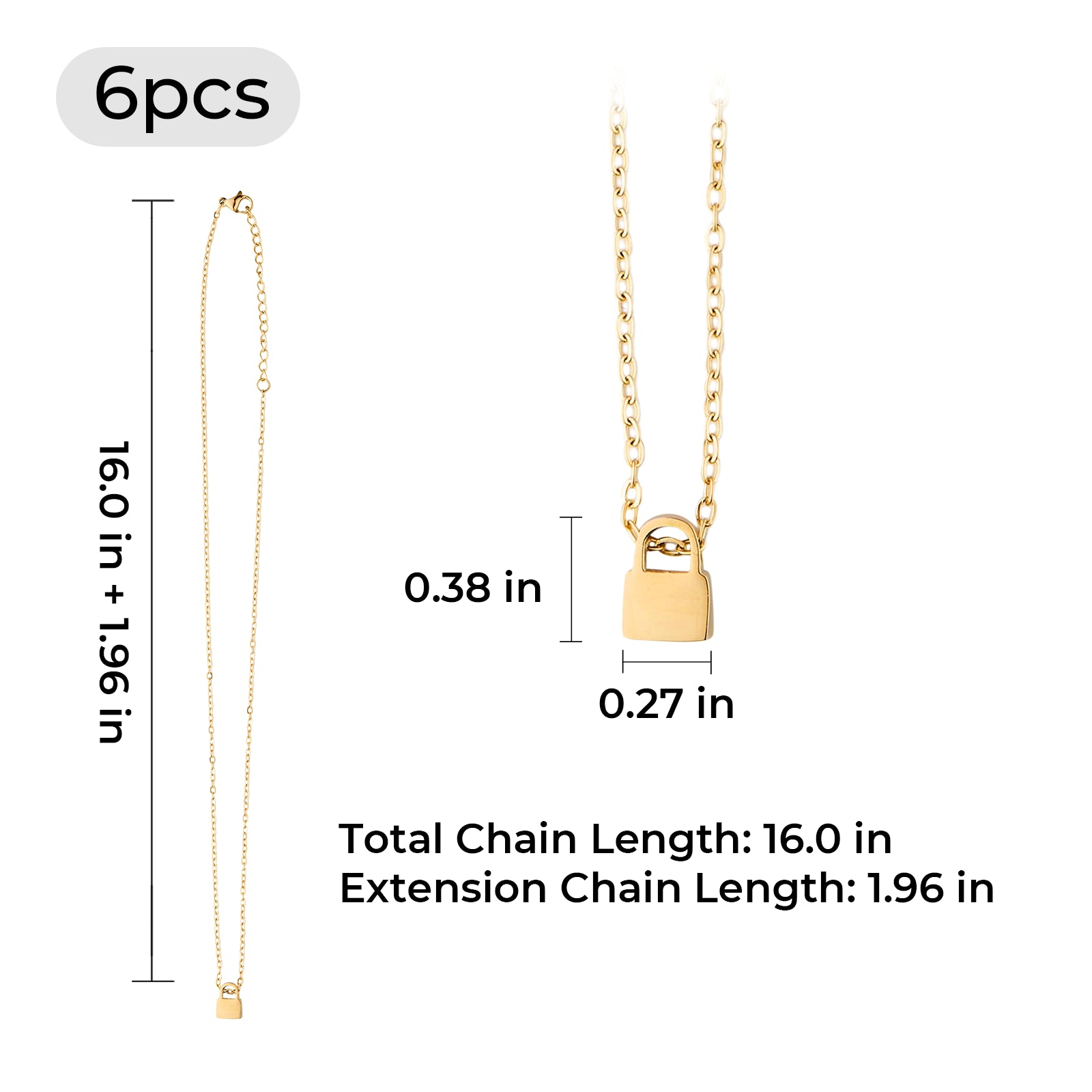 Stainless Steel Lock Necklace (6pcs)