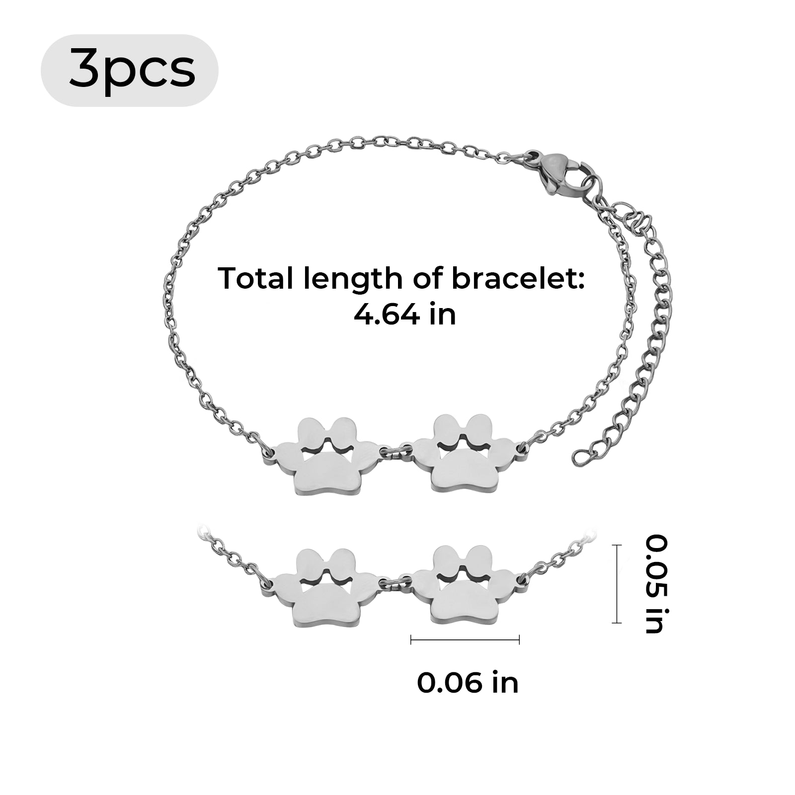 Stainless Steel Dog Paw Bracelet (3pcs)