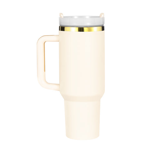 Cream White to Gold Stainless Steel Tumbler with Removable Handle (40oz)