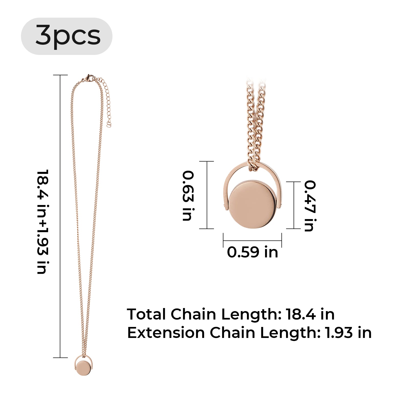 Rose Gold Stainless Steel Spinner Necklace (3pcs)