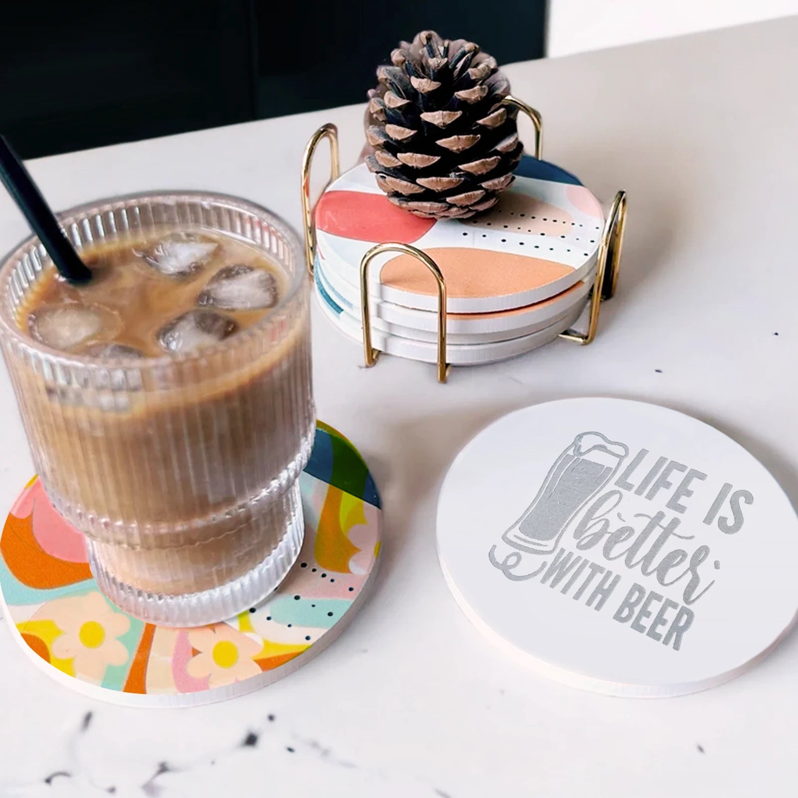 White Round Sublimation Ceramic Coasters (8pcs)