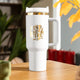 White to Gold Stainless Steel Tumbler with Removable Handle (40oz)