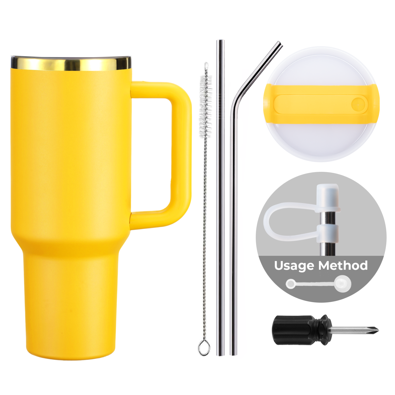 Yellow to Gold Stainless Steel Tumbler with Removable Handle (40oz)